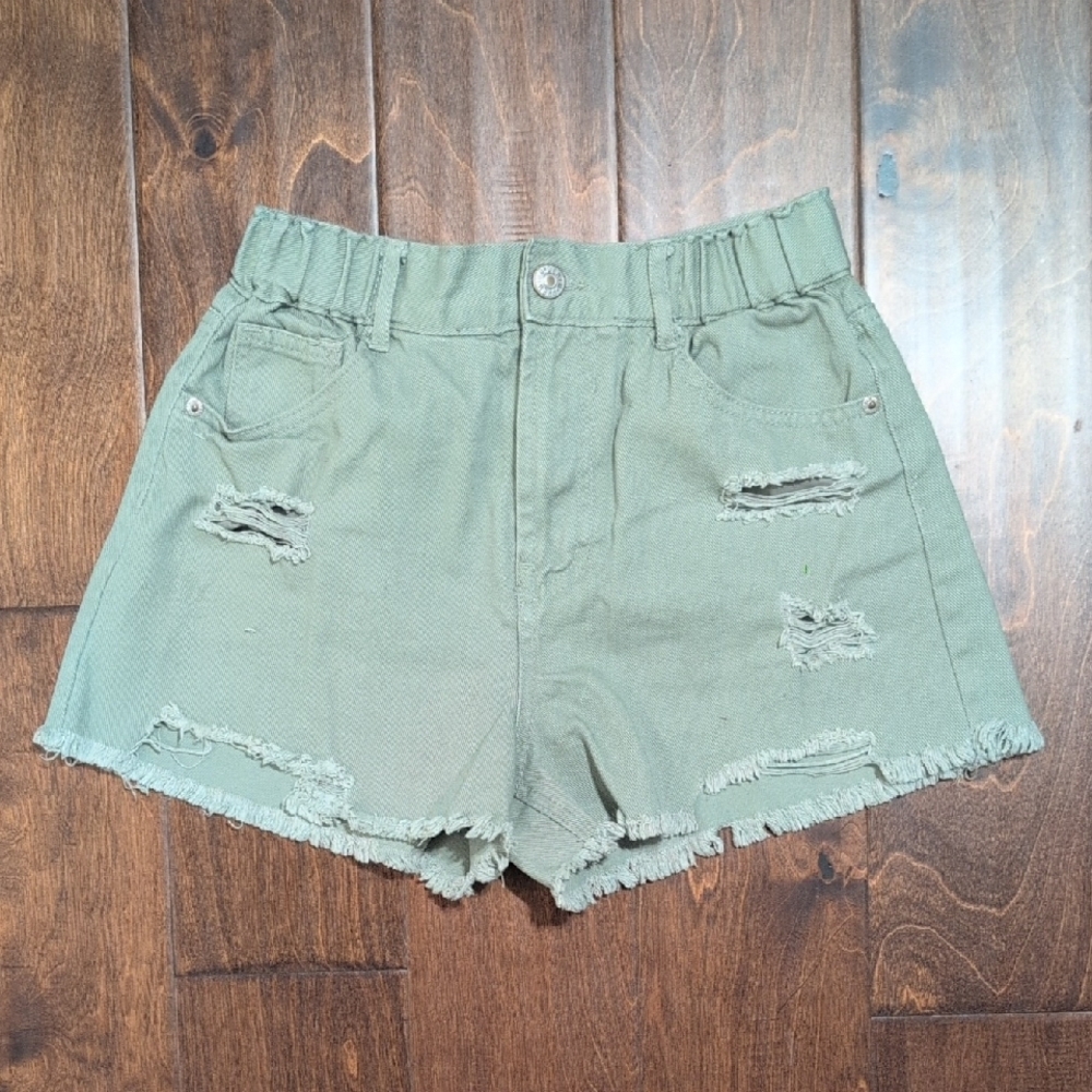 LOVE TREE DENIM Sage Green Distressed Shorts
